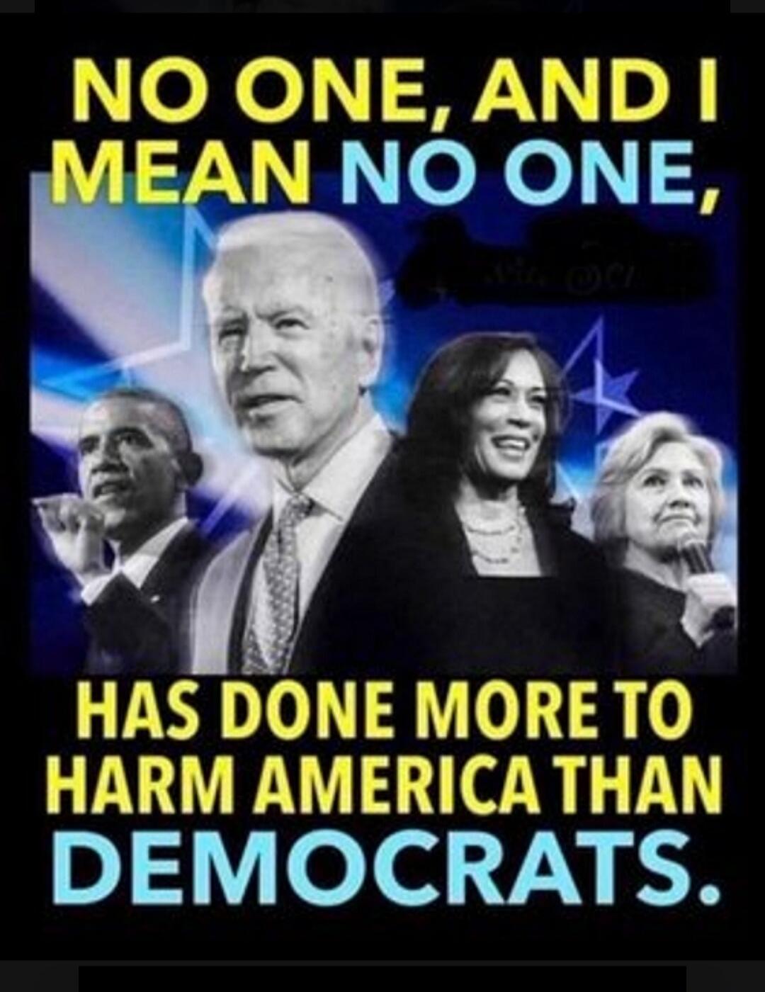 NO ONE, AND I MEAN NO ONE, HAS DONE MORE TO HARM AMERICA THAN DEMOCRATS.