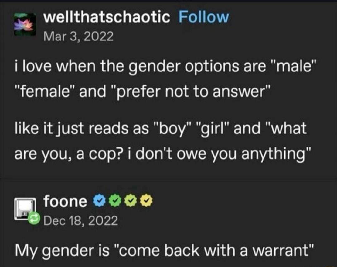i love when the gender options are 