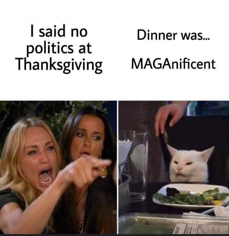 I said no politics at Thanksgiving. Dinner was... MAGAnificent.