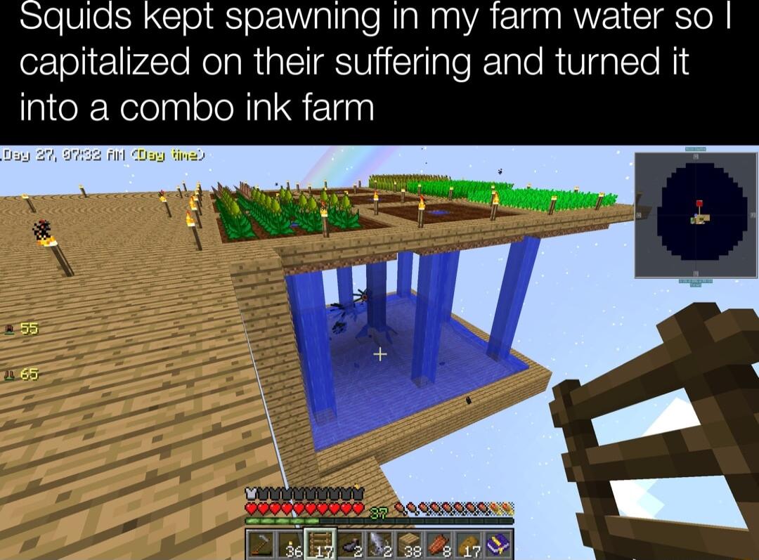 Squids kept spawning in my farm water so capitalized on their suffering and turned it into a combo ink farm