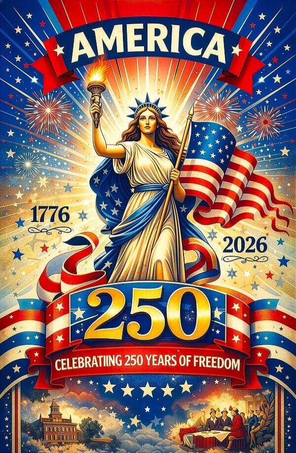 AMERICA 1776 2026 250 CELEBRATIING 250 YEARS OF FREEDOM