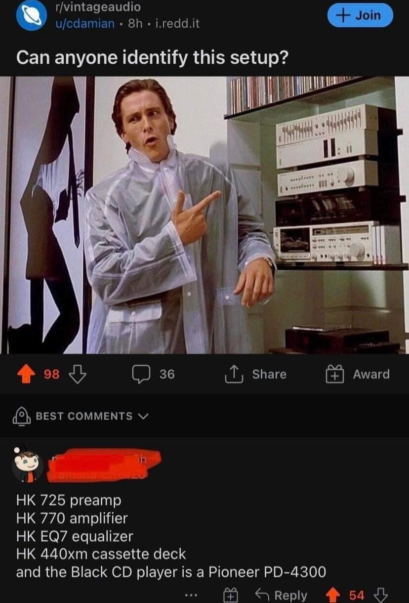 intageaudio y Can anyone identify this setup sesT commEnTs v HK 725 preamp HK 770 amplifier HK EQ7 equalizer HK 440xm cassette deck and the Black CD player is a Pioneer PD 4300 3 Reply