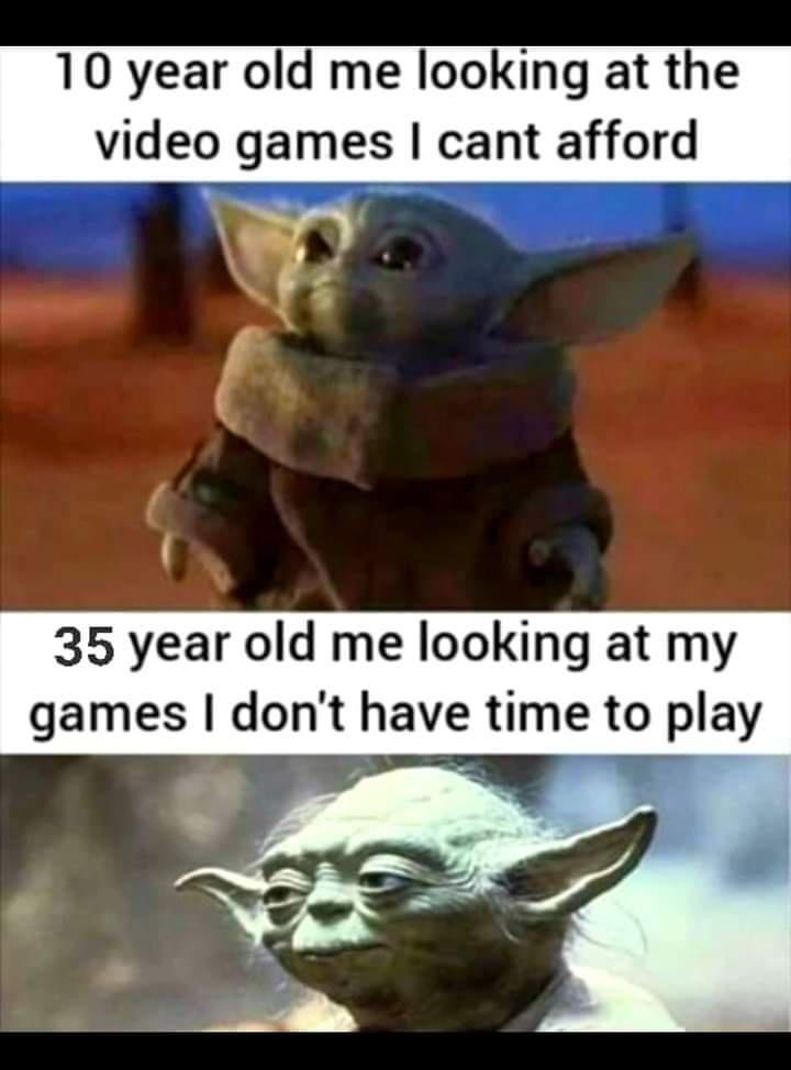 10 year old me looking at the video games cant afford 35 year old me looking at my games dont have time to play