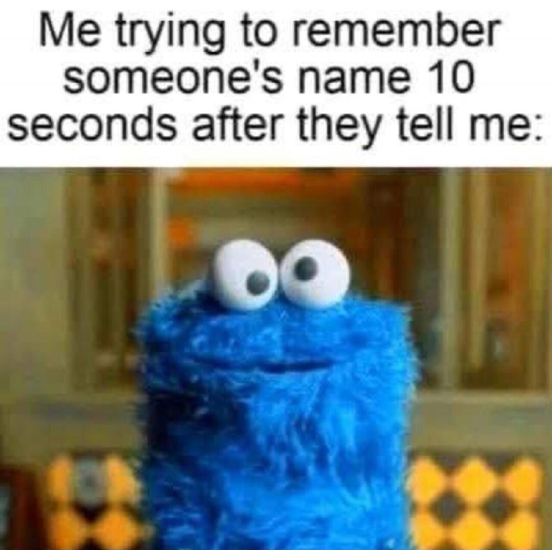 Me trying to remember someone's name 10 seconds after they tell me:
