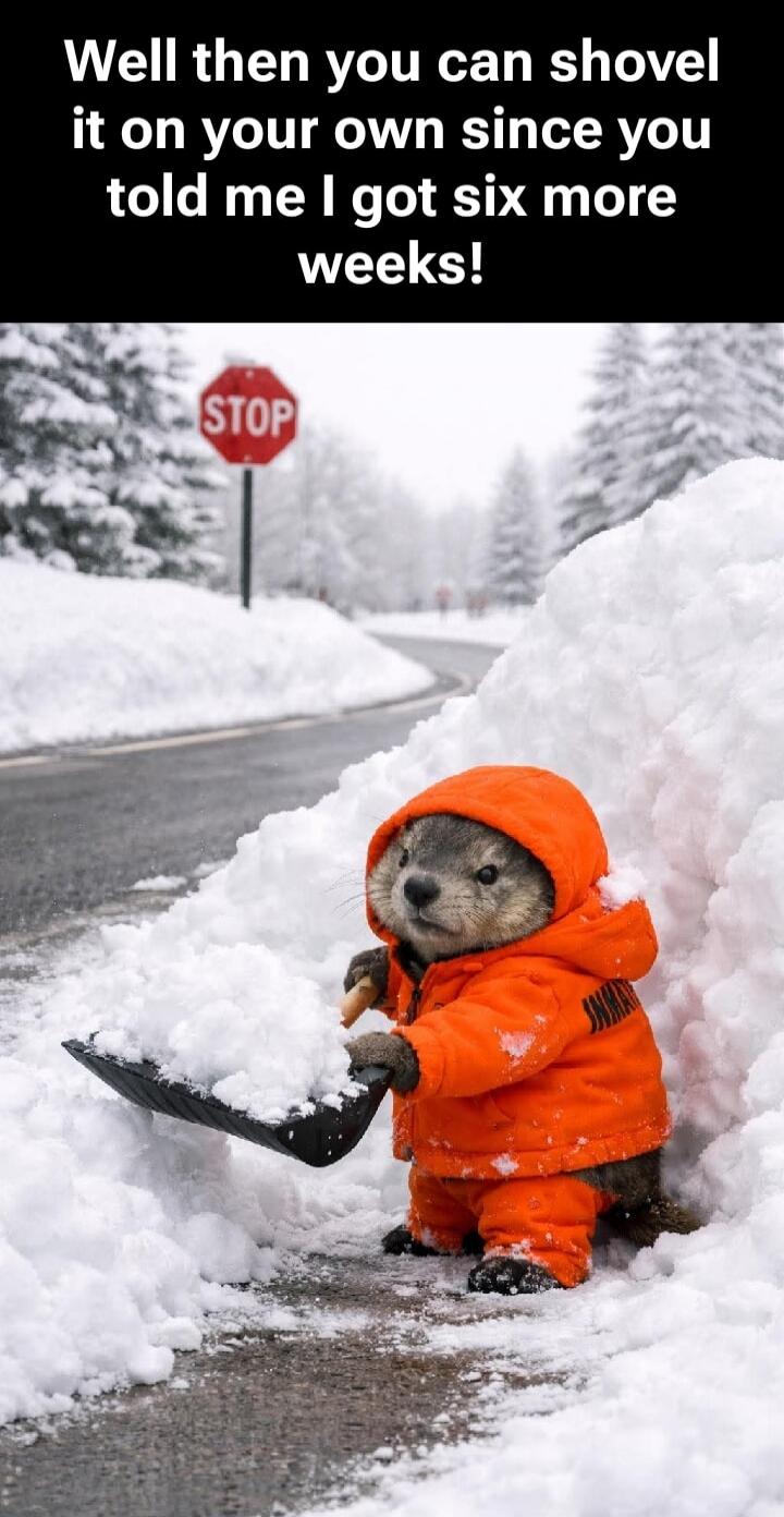 Well then you can shovel it on your own since you told me I got six more weeks!
