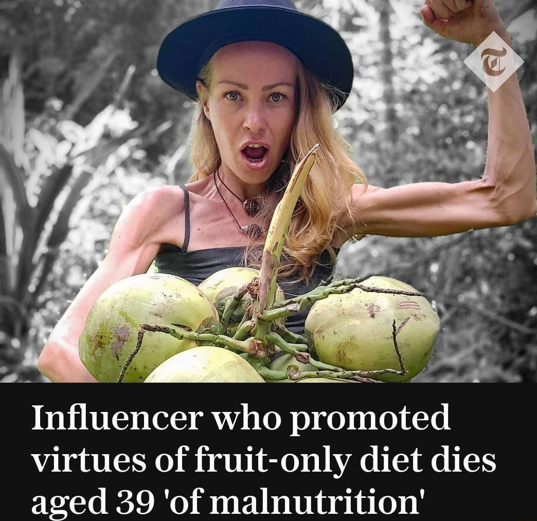 Influencer who promoted virtues of fruit only diet dies aged 39 of malnutrition