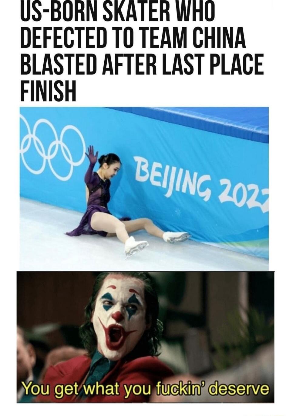 US BORN SKATER WHO DEFECTED TO TEAM CHINA EIINIELED AFTER LAST PLACE