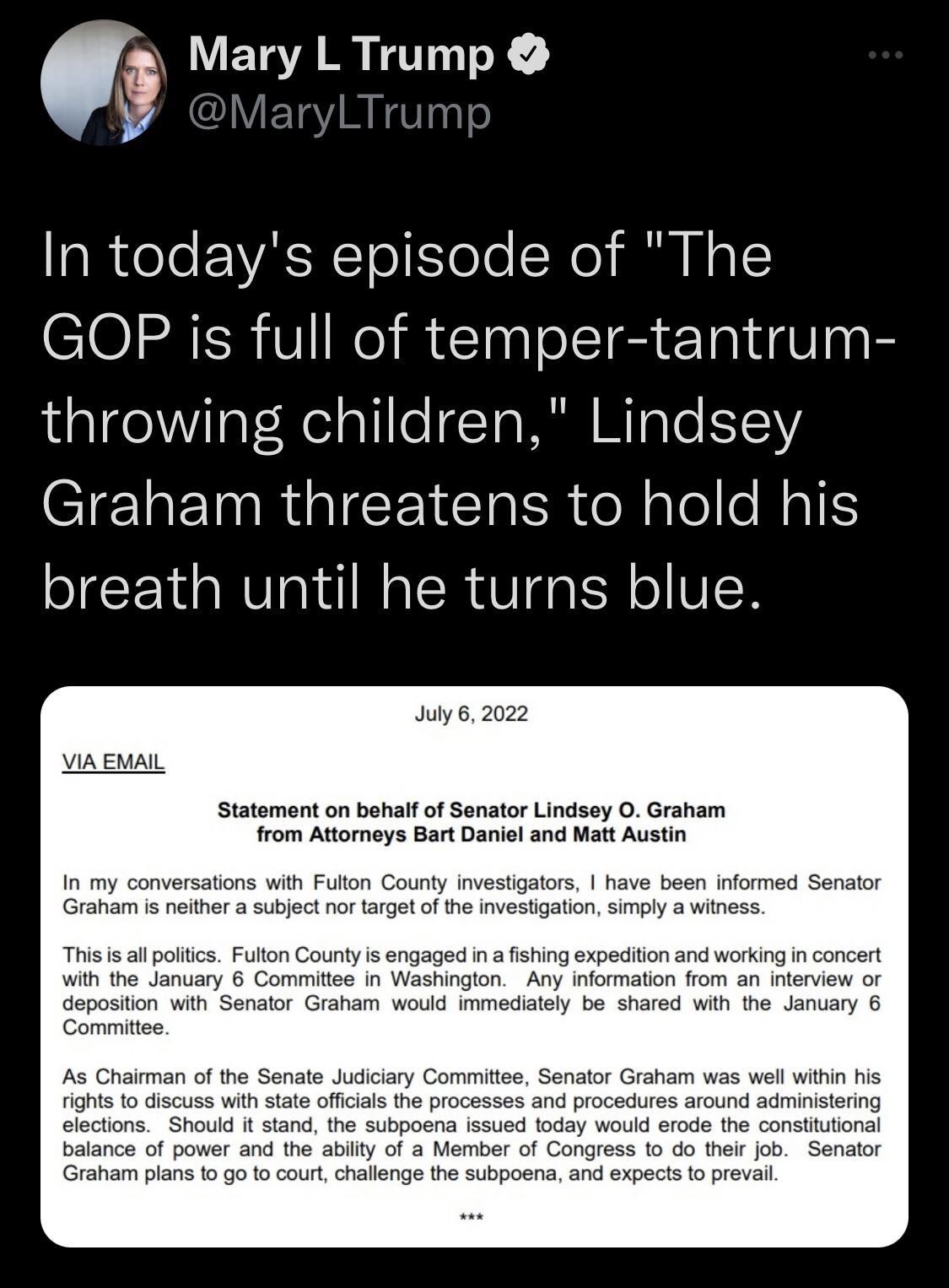 VEYSAR Y aRCele EARTolkToToNo i Nol GOP is full of temper tantrum throwing children Lindsey CTELEIMRGIEETEIER R le oMl breath until he turns blue