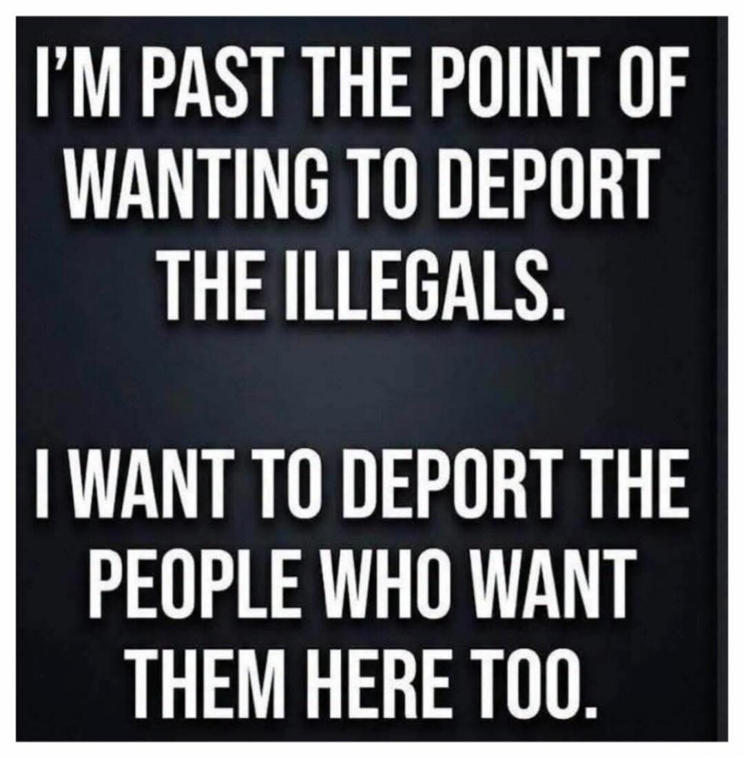 I'M PAST THE POINT OF WANTING TO DEPORT THE ILLEGALS. I WANT TO DEPORT THE PEOPLE WHO WANT THEM HERE TOO.