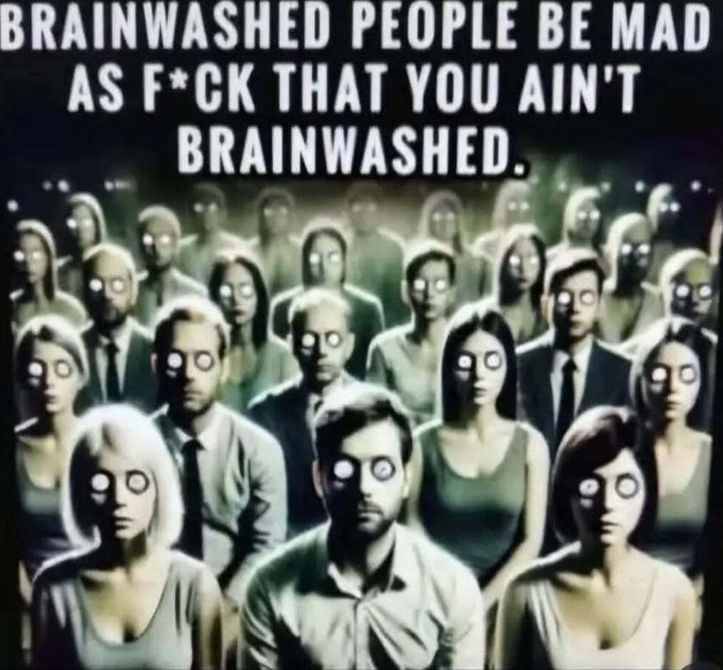 BRAINWASHED PEOPLE BE MAD AS F*CK THAT YOU AIN'T BRAINWASHED.