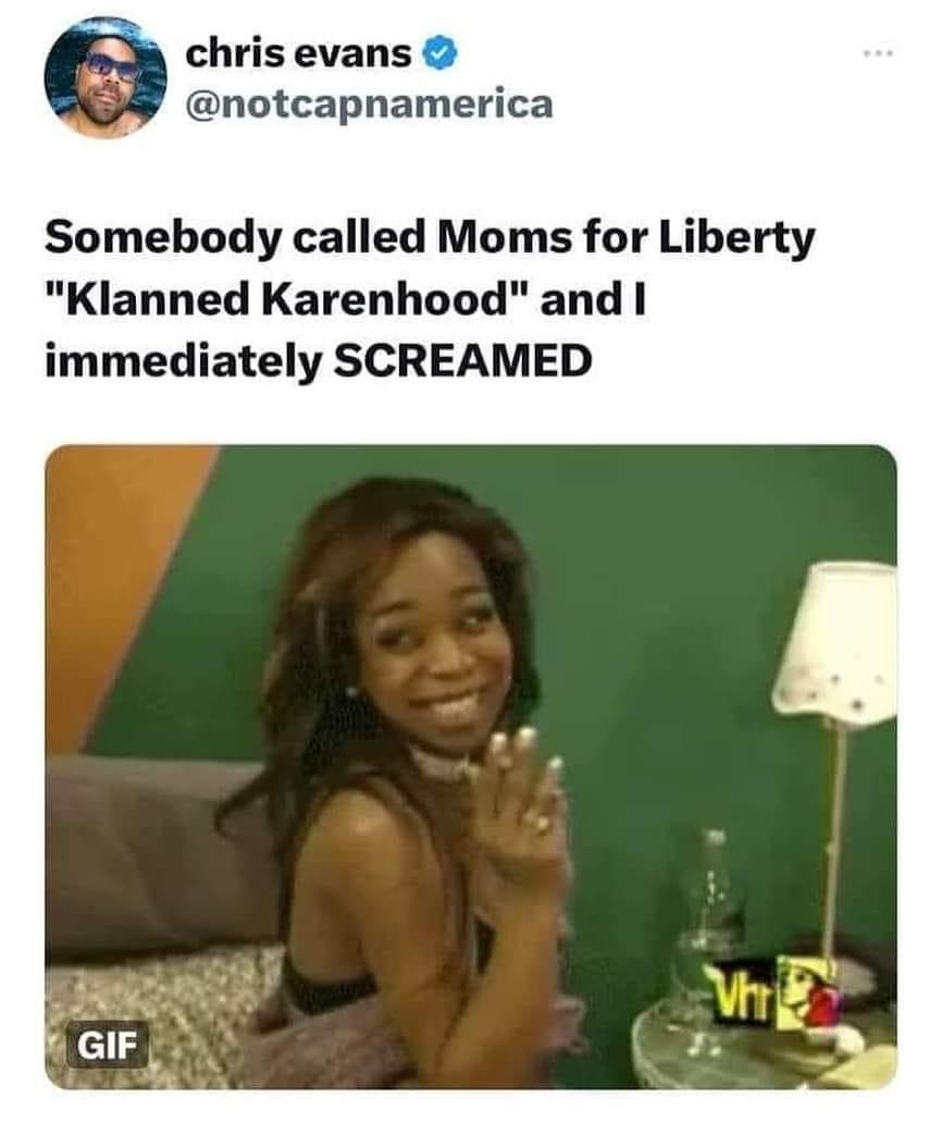 chris evans otcapnamerica Somebody called Moms for Liberty Klanned Karenhood and immediately SCREAMED