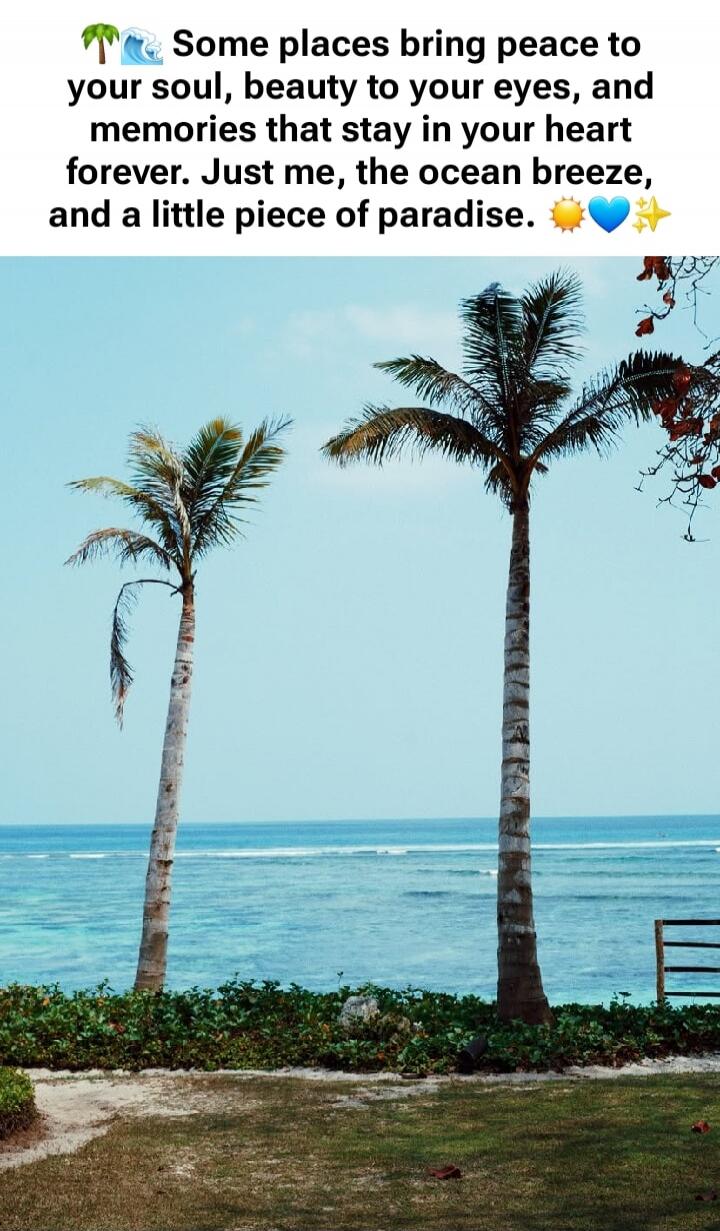 🌴🌊 Some places bring peace to your soul, beauty to your eyes, and memories that stay in your heart forever. Just me, the ocean breeze, and a little piece of paradise. ☀️💙✨