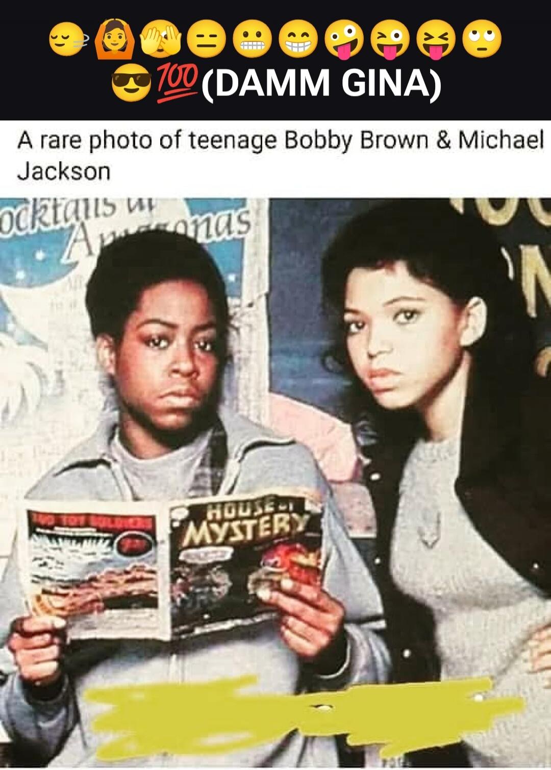 😌🤦‍♀️🙈😐🙂😁🤪😝😠🙄 💯 (DAMM GINA) A rare photo of teenage Bobby Brown & Michael Jackson cocktails up Amazonas TWO TOY SOLDIERS HOUSE OF MYSTERY