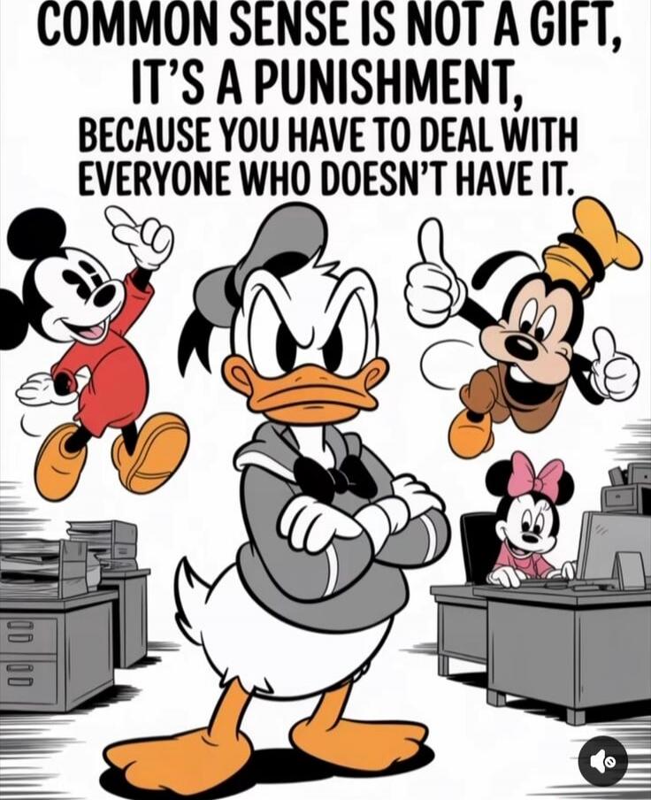 COMMON SENSE IS NOT A GIFT, IT'S A PUNISHMENT, BECAUSE YOU HAVE TO DEAL WITH EVERYONE WHO DOESN'T HAVE IT.