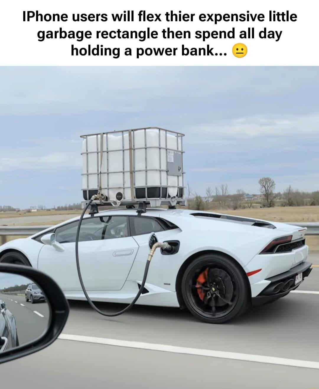 iPhone users will flex thier expensive little garbage rectangle then spend all day holding a power bank... 😕