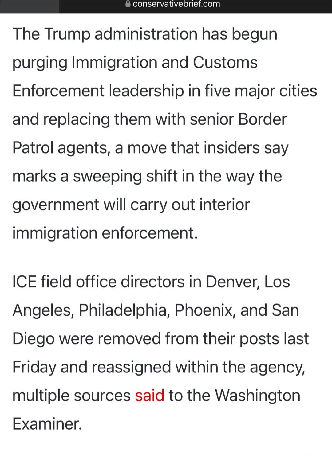 The Trump administration has begun purging Immigration and Customs Enforcement leadership in five major cities and replacing them with senior Border Patrol agents, a move that insiders say marks a sweeping shift in the way the government will carry out interior immigration enforcement.

ICE field office directors in Denver, Los Angeles, Philadelphi