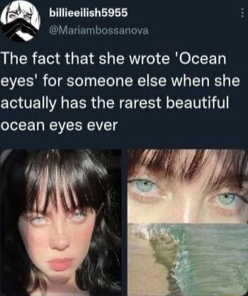 billieeilish5955 CIVELELRERER T The fact that she wrote Ocean eyes for someone else when she IO IE R EER G N ETEE R V ocean eyes ever i