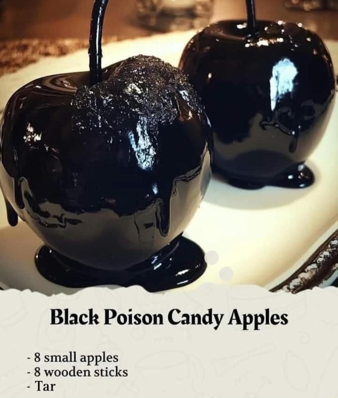 Black Poison Candy Apples 8 small apples 8 wooden sticks Tar