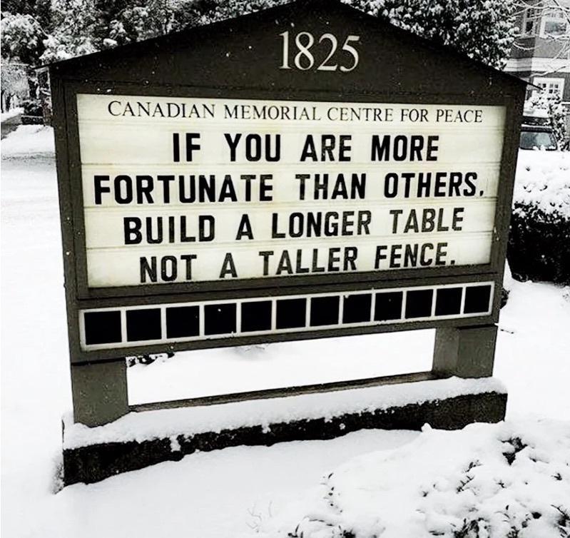 CANADIAN MEMORIAL CENTRE FOR PEACE IF YOU ARE MORE FORTUNATE THAN OTHERS BUILD A LDNGERFTABLE ER