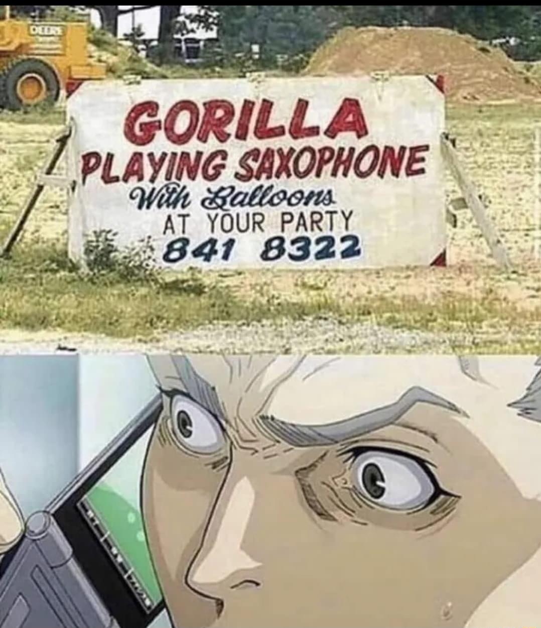 B V E GORILLA L PLAYIN eswxomons A AT YOUR PARTY v i 41 8322 B