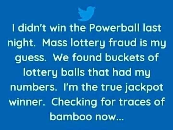 didnt win the Powerball last e 9 e X S T VR il V7e WS 4T o T NYR oTVT3 To W TV 1 0o lottery balls that had my numbers Im the true jackpot 771 Y gy Tel g To i o gt e 0 e bamboo now