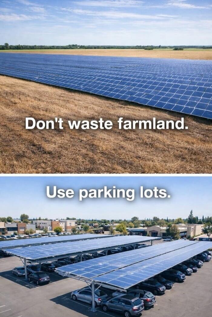 Don't waste farmland. Use parking lots.