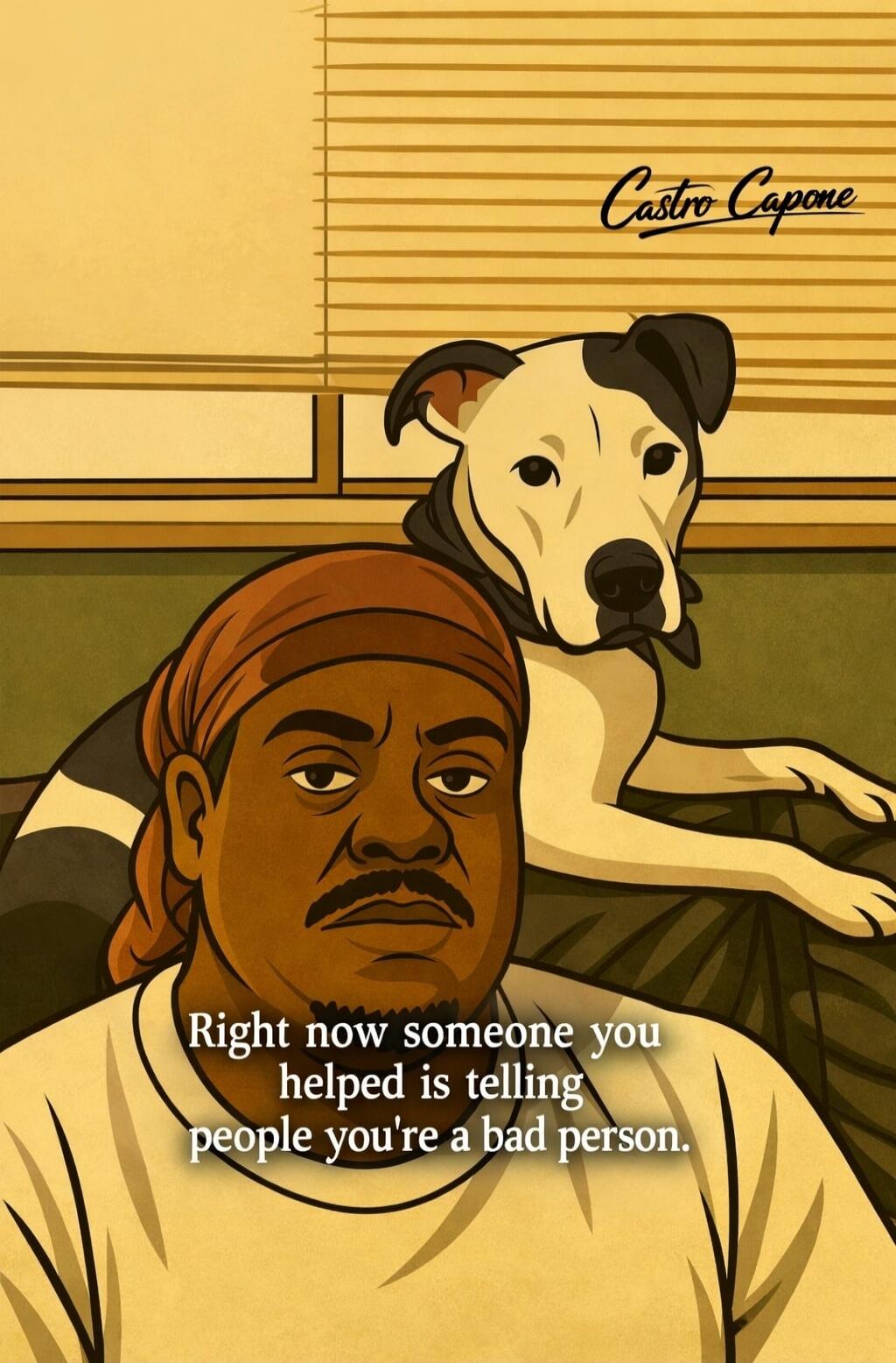 Right now someone you helped is telling people you're a bad person. Castro Capone