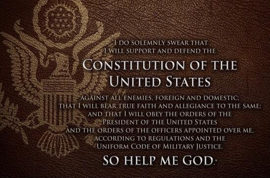 I do solemnly swear that I will support and defend the Constitution of the United States against all enemies, foreign and domestic; that I will bear true faith and allegiance to the same; and that I will obey the orders of the President of the United States and the orders of the officers appointed over me, according to regulations and the Uniform C