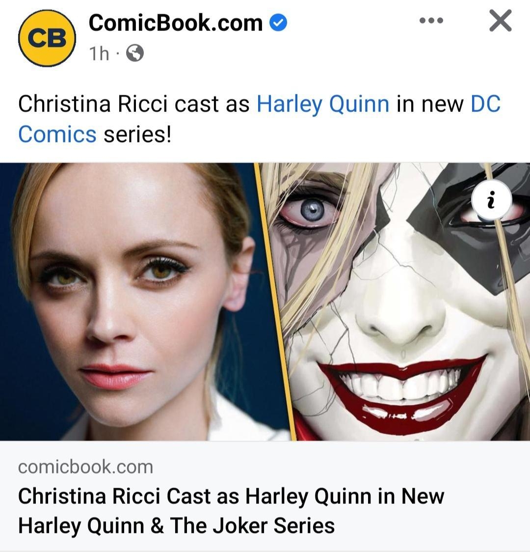ComicBookcom e X h Christina Ricci cast as Harley Quinn in new DC Comics series comicbookcom Christina Ricci Cast as Harley Quinn in New Harley Quinn The Joker Series OO 66 528 comments 14K shares oY Like D comment share