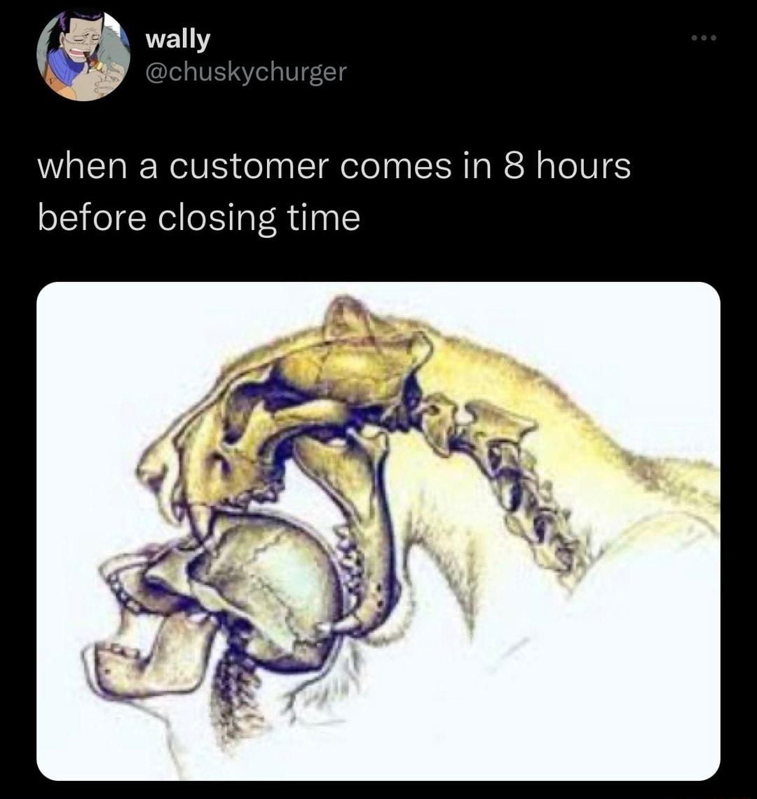 wally when a customer comes in 8 hours before closing time