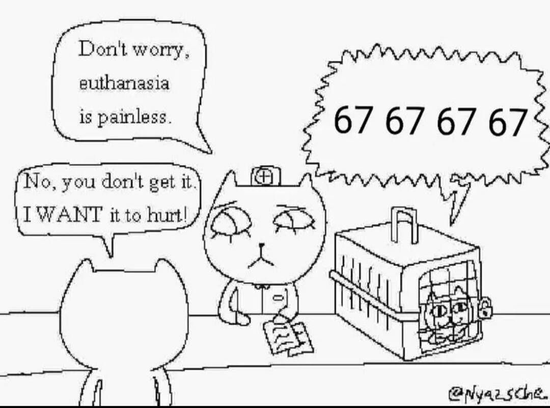Don't worry, euthanasia is painless. No, you don't get it. I WANT it to hurt! 67 67 67 67