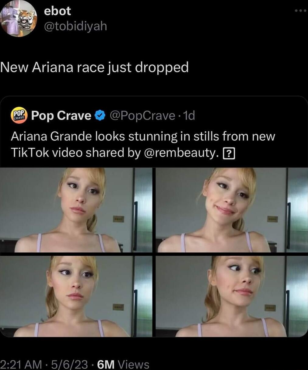 ebot tobidiyah NENIEREETLYTE Fe feToole Pop Crave PopCrave 1d Ariana Grande looks stunning in stills from new TikTok video shared by rembeauty 2 221 AM 5623 6M Views