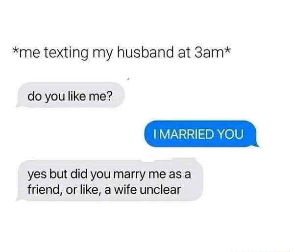 me texting my husband at 3am do you like me yes but did you marry me as a friend or like a wife unclear