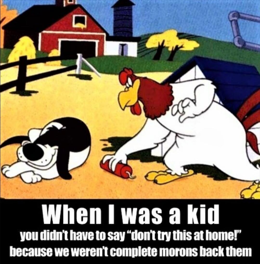 When I was a kid you didn't have to say 'don't try this at home' because we weren't complete morons back them