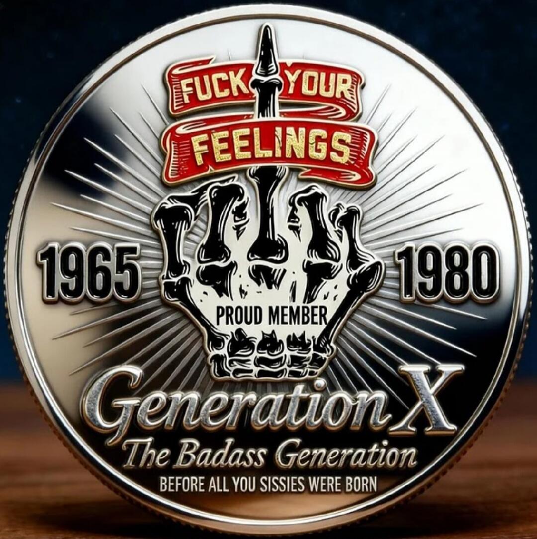 FUCK YOUR FEELINGS 1965 1980 PROUD MEMBER Generation X The Badass Generation BEFORE ALL YOU SISSIES WERE BORN