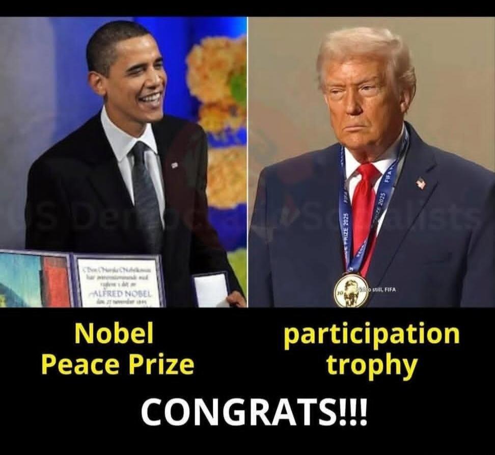 Nobel Peace Prize  participation trophy  CONGRATS!!!