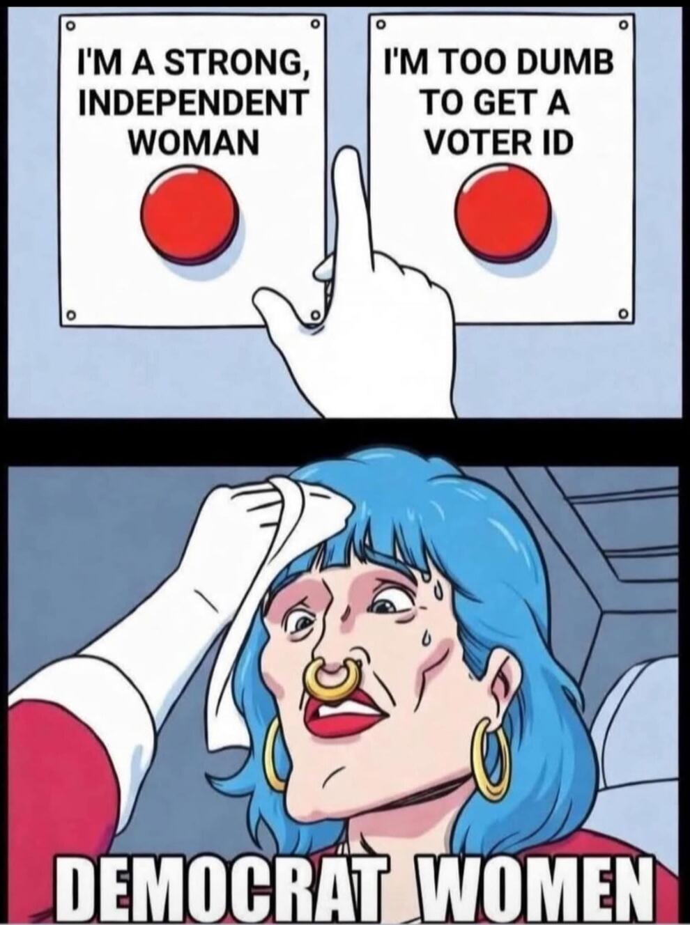 I'M A STRONG, INDEPENDENT WOMAN I'M TOO DUMB TO GET A VOTER ID DEMOCRAT WOMEN