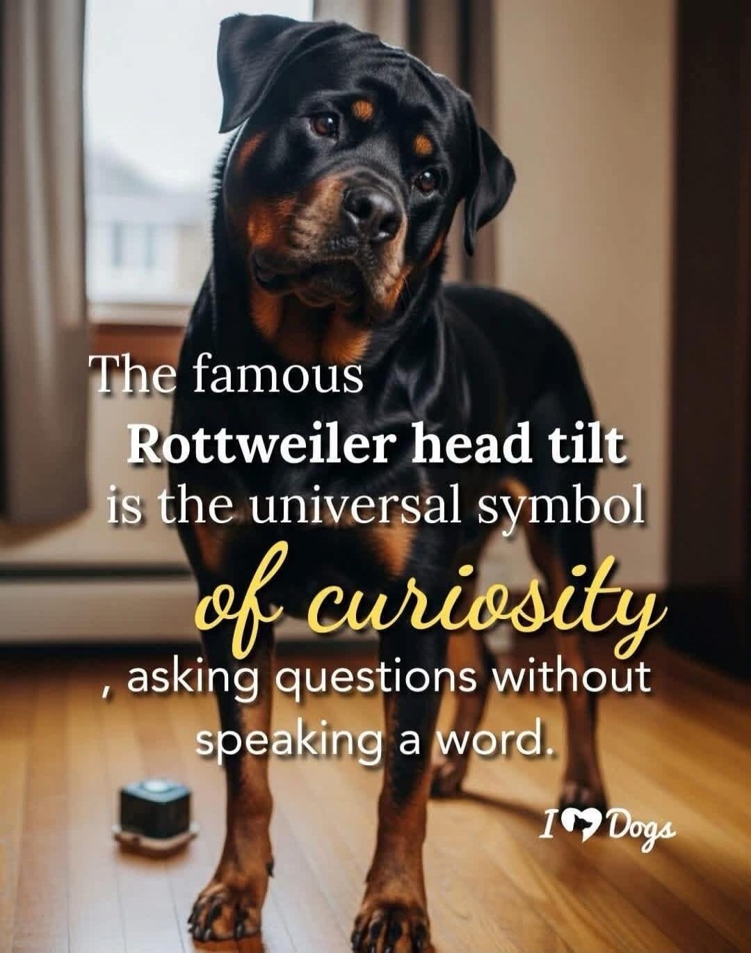 The famous Rottweiler head tilt is the universal symbol of curiosity, asking questions without speaking a word. I❤️Dogs