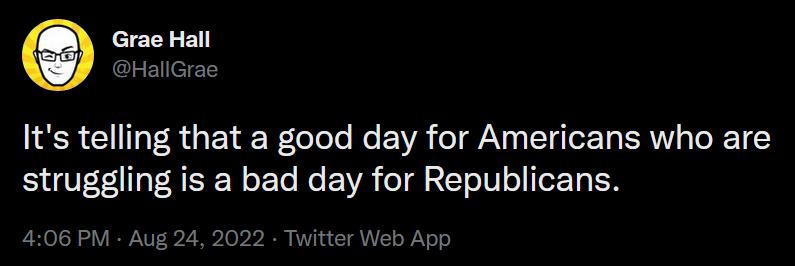 Its telling that a good day for Americans who are struggling is a bad day for Republicans