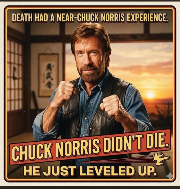 DEATH HAD A NEAR-CHUCK NORRIS EXPERIENCE. CHUCK NORRIS DIDN'T DIE. HE JUST LEVELED UP.