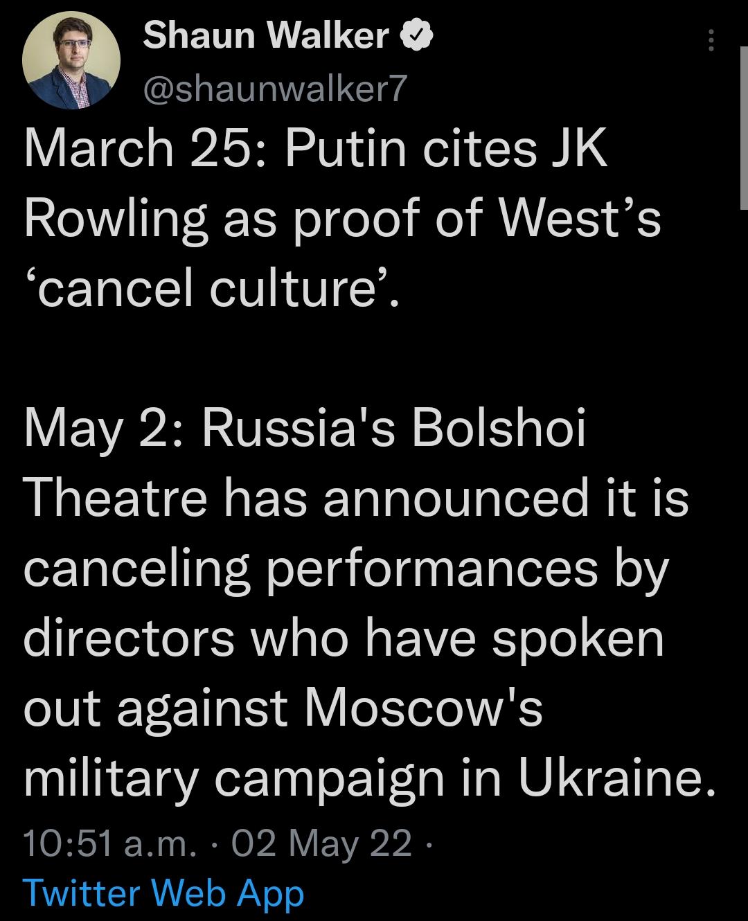 CHEVIRVEIIC K X EIWEICITS March 25 Putin cites JK Rowling as proof of Wests cancel culture VEE WA A S VEIST KR o K gTo L CEVGCRIERETala oV alelTe RIS oz 1ael11TaV Mel Ta ol aq TalelIN Y directors who have spoken o101 qF T F TTa 1S Y oXTel o VAKS military campaign in Ukraine 1051am 02 May 22 BV IR o WAV o