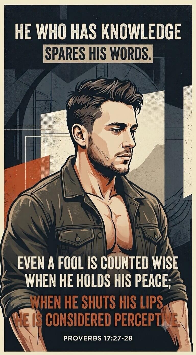 HE WHO HAS KNOWLEDGE SPARES HIS WORDS. EVEN A FOOL IS COUNTED WISE WHEN HE HOLDS HIS PEACE; WHEN HE SHUTS HIS LIPS HE IS CONSIDERED PERCEPTIVE PROVERBS 17:27-28