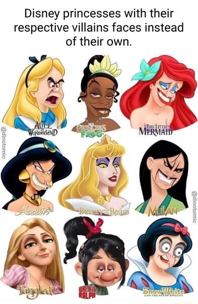 Disney princesses with their respective villains faces instead of their own G QJ b RITMURRLE Lilm RALPH