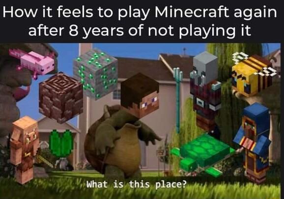 How it feels to play Minecraft again ENCIRAVEETE el falel ol EYYale N4 Bl what isthis place
