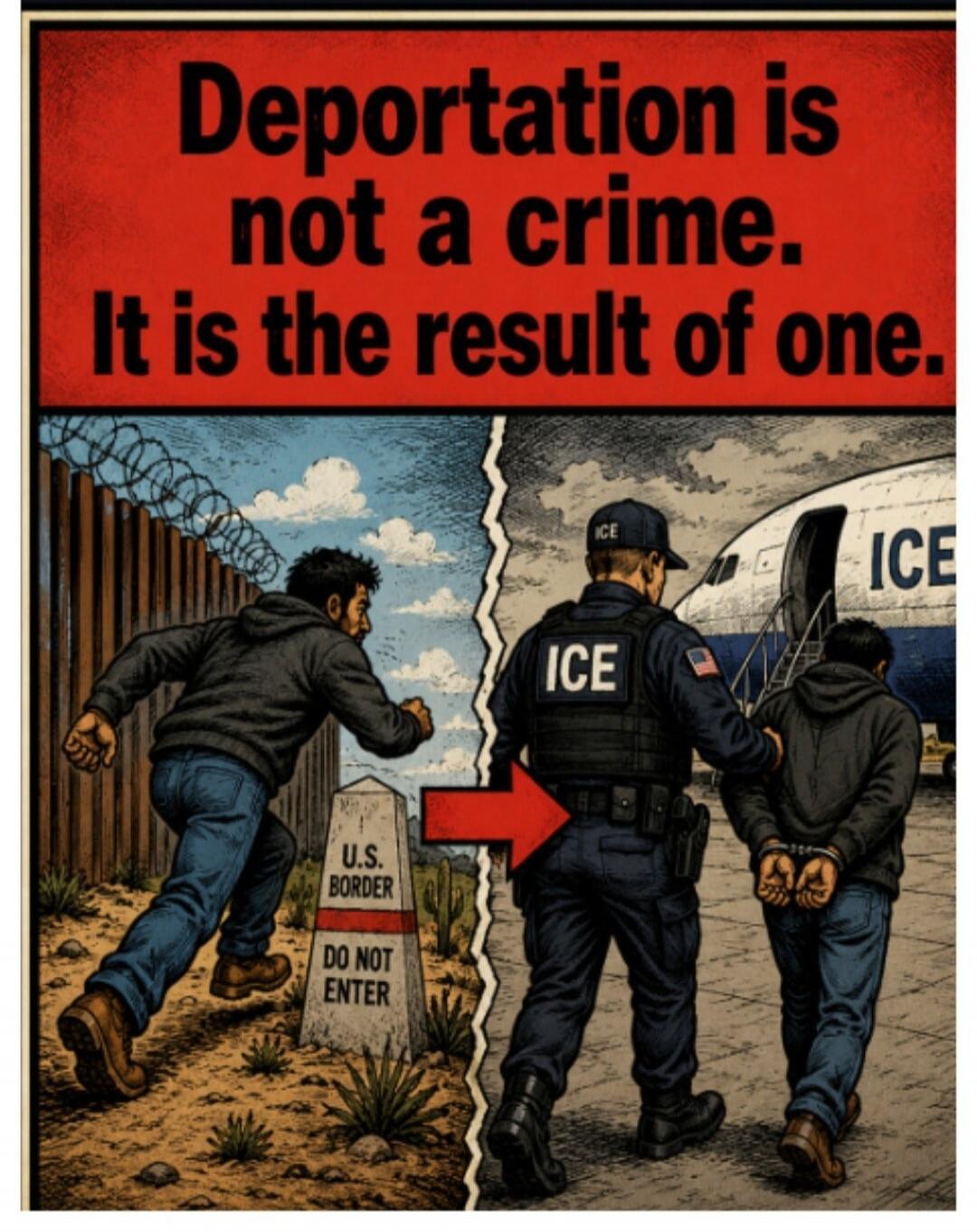 Deportation is not a crime. It is the result of one. U.S. BORDER DO NOT ENTER ICE