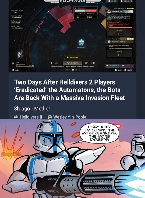 Two Days After Helldivers 2 Players Eradicated the Automatons the Bots Are Back With a Massive Invasion Fleet 3h ago Medic Helldivers Il _ Wesley Yin Poole