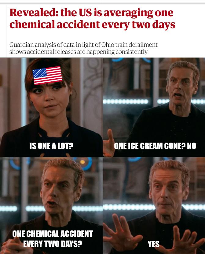 Revealed the US is averaging one chemical accident every two days ISONEALOT ONE ICE CREAM CONE NO ONE CHEMICAL ACCIDENT EVERY TWO DAYS 53