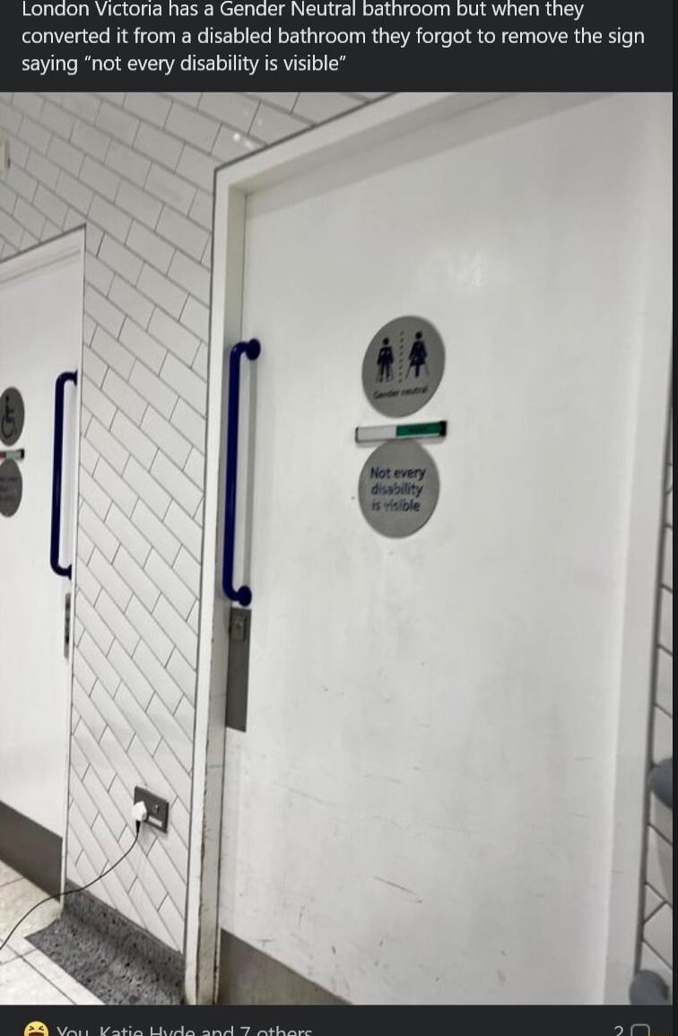 converted it from a disabled bathroom they forgot to remove the sign saying not every disability s visible VBT