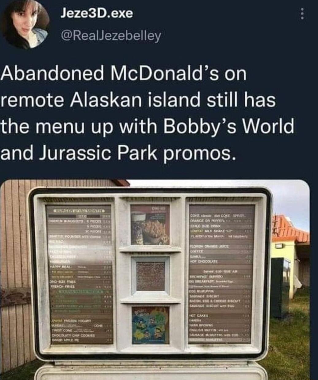 Jeze3Dexe Reallezebelley AoETaleoTg Te B l BIOTaEE1 Lo el CINOCPAEERREET BN the menu up with Bobbys World and Jurassic Park promos