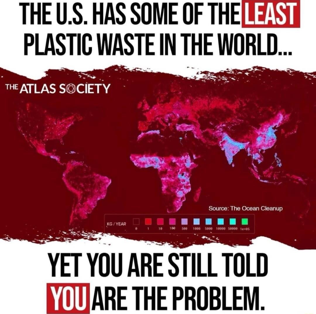 THEUS HAS SOME OF THE1Z PLASTIC WASTE IN THE WURLD THEATLAS SC CIETV YOU ARE STILL TOLD 1ARE THE PROBLEM